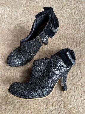 Irregular Choice Abigails Party Black Textured Floral Accent Women's Ankle Boots